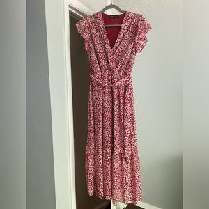 PRETTYGARDEN Floral Boho Wrap Dress Belted Ruffle Hem A-Line Flowy Maxi Dress